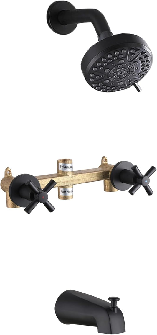 2 Handle Shower Faucet with Tub Spout Bathtub Shower Faucet Set, Tub and Shower Trim Kit Matte Black Wall Mounted