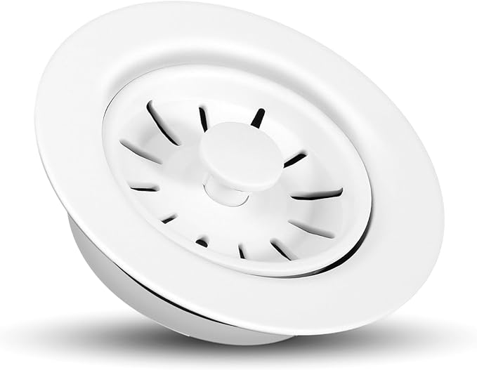BOTEMY Garbage Disposal Strainer and Stopper with Decorative Flange - Fits 3.5 Inch Standard Drain Hole, Removable Sink Drain Strainer and Stopper, Durable ABS Material (White)