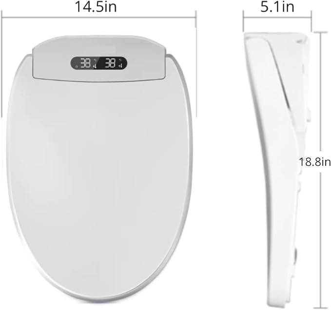 Electric Bidet Toilet Seat, Filtered & Unlimited Warm Water, 8 Modes Spa Wash, Warm Air Dryer, Heated Seat, Self-Clean Stainless Steel Nozzle, HD Night Light. 10-year warranty. (TB-36EV, Round)