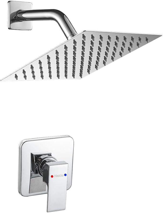 Single Function Shower Trim Kit with Rough-in Valve, Bathroom Rain Shower Set Rainfall Shower Faucet System with Square Stainless Steel Metal Shower Head, Polished Chrome