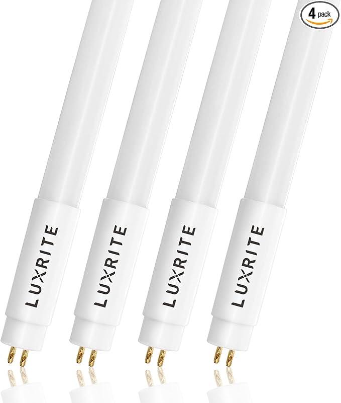 LUXRITE 4FT T5 LED Tube Lights, Type A+B, 24W=54W, 5000K Bright White, 45.78", Ballast and Ballast Bypass Compatible, Single or Double End Powered, F54T5 Fluorescent Replacement, Damp Rated (4 Pack)