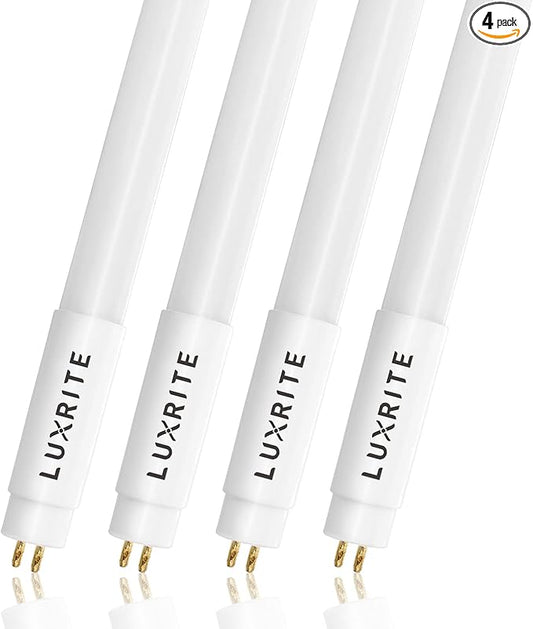 LUXRITE 4FT T5 LED Tube Lights, Type A+B, 24W=54W, 3000K Soft White, 45.78", Ballast and Ballast Bypass Compatible, Single or Double End Powered, F54T5 Fluorescent Replacement, Damp Rated (4 Pack)