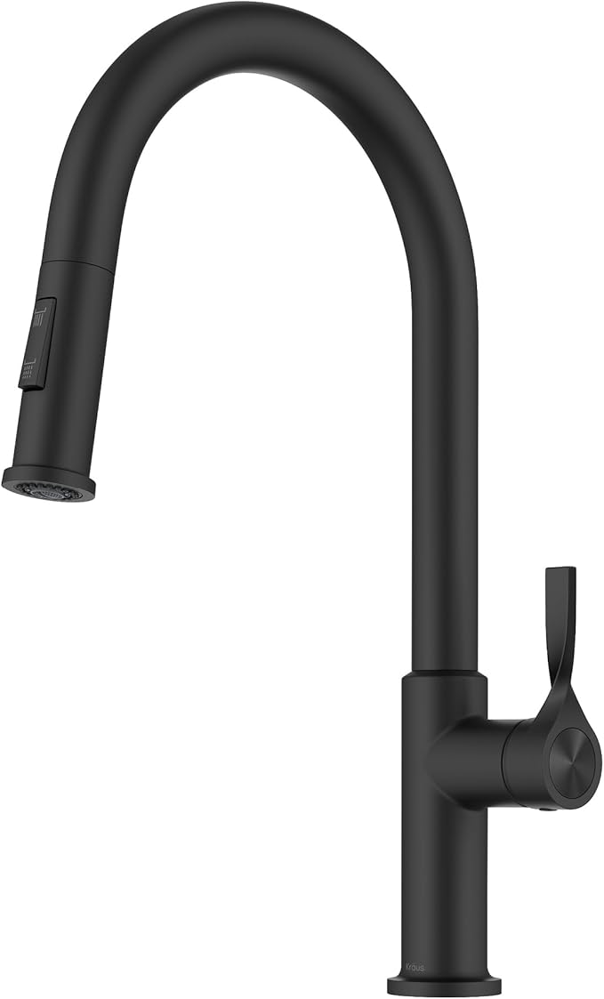 KRAUS Torak Pull Down Kitchen Faucet in Matte Black with 2 Function Sprayer, Pre-Attached Water Lines, and Mounting Hardware, KPF-2840MB