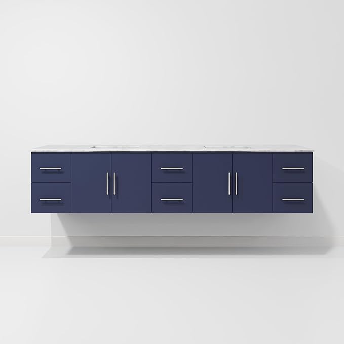 Sonoma 84 in. W x 22 in. D Navy Blue Double Bath Vanity and Carrara Marble Top