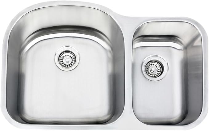 Double Bowl Stainless Steel Sink – Undermount Kitchen Sink, 70/30 Ratio Large & Small Bowl, with Basket Strainer Drains – 18 Gauge Steel, Brushed Finish, Easy Clean Corners FP7030