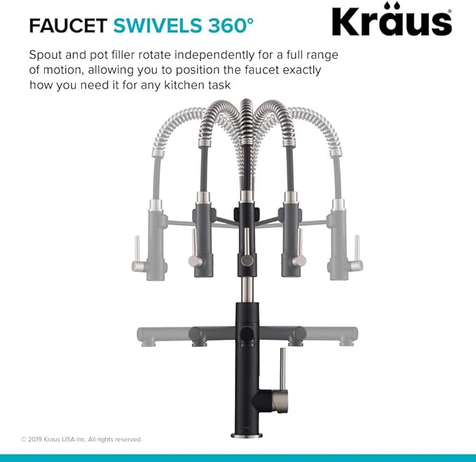 KRAUS Artec Pro (1 st Gen) Commercial Style Pre-Rinse Single Handle Kitchen Faucet (No Pull Down) with Pot Filler in Spot Free Stainless Steel/Matte Black, KPF-1603SFSMB
