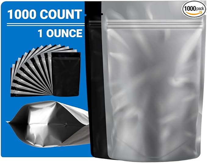 Mylar Bags Smell Proof 1 Ounce Black/Clear - 1000 Count 9" X 6" 6mill Thickness - Packaging Bags - Mylar Bags For Food Storage - Resealable Bags - Smell Proof Bags - Dispensary Packaging