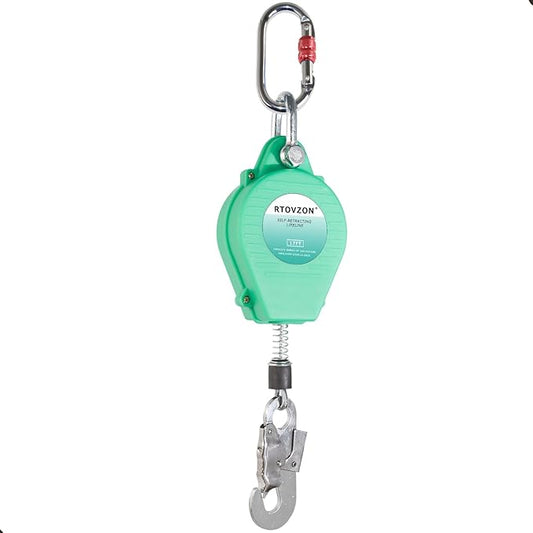 17FT Self Retracting Lifeline RTOVZON Fall Arrest Fall Protection Steel Wire Rope Heavy Duty Retractable Lanyard, Roofing Lifeline, SRL, Safety Lanyard