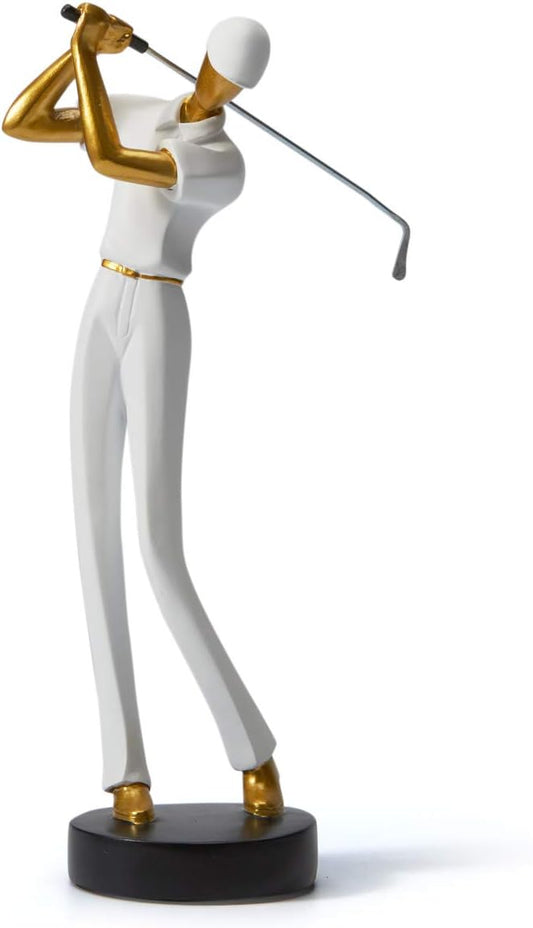 HAUCOZE Golf Figurine Statue Golfer Decoration Arts Home Decor Sculpture Polyresin White 9.6 inch