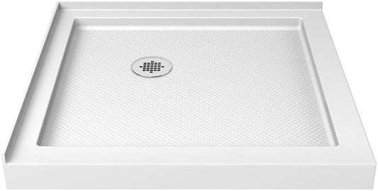 DreamLine SlimLine 36 in. D x 36 in. W x 2 3/4 in. H Corner Drain Double Threshold Shower Base in White, DLT-1036360
