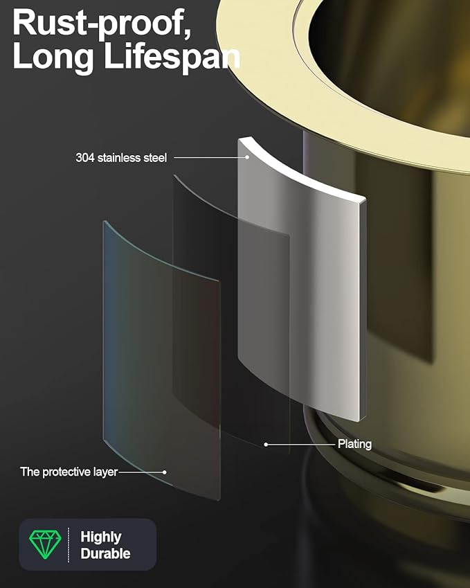 BOTEMY Extended Garbage Disposal Flange Basket Strainer Stopper, Deep 304 Stainless Steel Kitchen Sink Flange Stopper for 3-1/2 Inch Standard Sink Drain Hole, Bright Gold Deep Sink Disposal Strainer