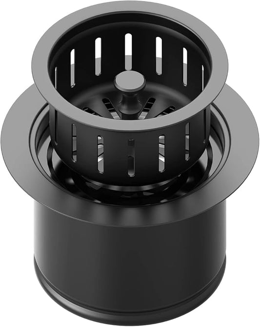 BOTEMY Extended Garbage Disposal Basket Strainer Stopper, Deep 304 Stainless Steel Kitchen Sink Flange for 3-1/2 Inch Standard Sink Drain Hole, Matte Black Deep Sink Disposal Stopper with Flange
