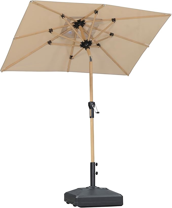 PURPLE LEAF 4' x 6' Market Umbrella Patio Umbrella Outdoor Table Umbrella Aluminum with Push Button Tilt & 8 Sturdy Ribs and Crank Rectangular Outdoor Umbrellas for Pool Backyard Beach, Beige