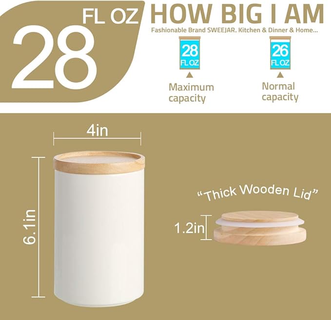 Sweejar Kitchen Canisters Ceramic Food Storage Jar, Stackable Containers with Airtight Seal Wooden Lid for Serving Ground Coffee, Tea, Sugar, Salt and More - 28 Fl Oz (Navy)