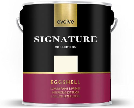 EVOLVE Signature Paint & Primer: Luxury Paint & Primer for Indoor & Outdoor Surfaces, Minimal Odor, Eggshell Sheen (Vanilla White, 1 Gallon)