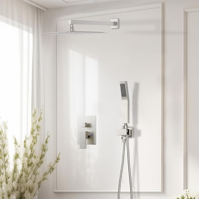 Shower Faucet Set Brushed Nickel Shower System, Starbath Rain Shower Head and Handheld Spray Shower Set Complete Wall Mounted,2 Way Pressure Balance Shower Valve and Trim Kit Included