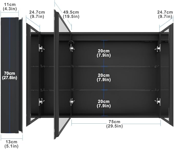 KWW LED Lighted Bathroom Medicine Cabinet with Sockets & USBs, Defogger, Dimmable, 3 Color Light Makeup Mirror, Easy to Install, Wall Mounted Cabinet (40 * 28)