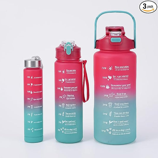 Three piece set of large capacity plastic cups, gradient water cups, sports kettles, straw cups, outdoor water cups, Red and blue