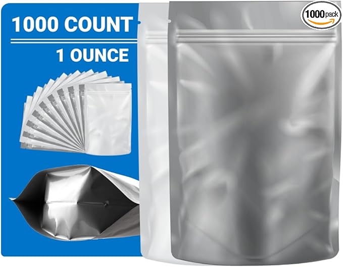 Mylar Bags Smell Proof 1 Ounce White/Clear - 1000 Count 9" X 6" 6mill Thickness - Packaging Bags - Mylar Bags For Food Storage - Resealable Bags