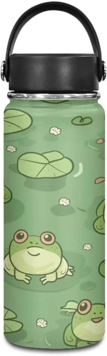 Frog Stainless Steel Water Bottles 20 Oz Insulated Water Bottles Leakproof Reusable Sports Water Bottle for Beach, Travel Cup Coffee Mug Birthday Gifts for Women