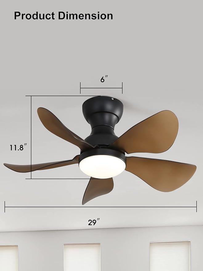 Sofucor Small Ceiling Fan with Lights Remote Control, 29'' Low Profile Ceiling Fan with Remote, Flush Mount Ceiling Fan with 3 Color Temperature, Black