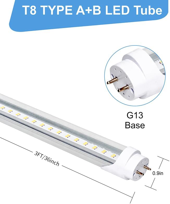 LED Bulbs 3ft Type A+B Replacemen for T8 Fluorescent Light Bulbs 36 inch,18W 2200LM 5000K Clear Cover Super Bright,Plug & Play,Didn't Have to Modify Your Fixture or Anything(4-Pack)