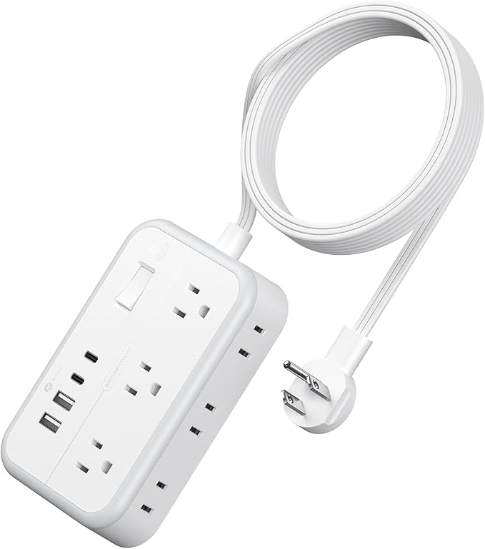 NTONPOWER Surge Protector Power Strip with 6 Outlets 4 USB Charging Station(2 USB C Port), 5 Ft Flat Plug Extension Cord, Outlet Extender for Indoor, Home, Office Supplies, Dorm Room Essentials