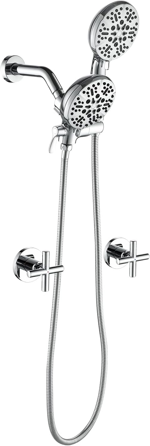 2 Handle Shower Faucet Shower System Complete 2 in 1 Shower Combo Set with Handheld Showerhead Shower Trim Kit Wall Mounted Shower Fixtures Chrome Polished
