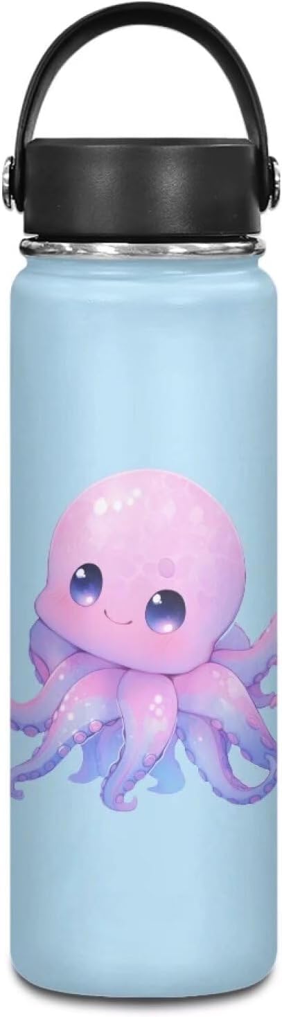 Cute Octopus Water Bottle Insulated 18 Oz Stainless Water Bottles Kids Water Bottle Sport Outdoor Camping Hiking Vacuum Bottle Gifts Kawaii Animal Water Bottle Blue