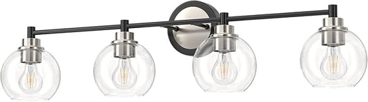 VONLUCE Bathroom Light Fixtures, 4-Light Vanity Light with Globe Glass Shades E26 Sockets, Bathroom Lights Over Mirror for Bedroom Hallway Living Room, Black & Nickel Finish