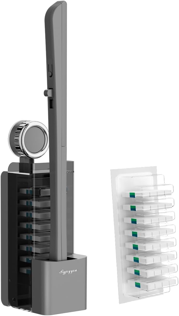 Disposable Toilet Brush with Replaceable Heads, Wall-Mounted Holder, Hygienic Bathroom Cleaning Tool (Dark Grey Toilet Brush + 8 Refills)