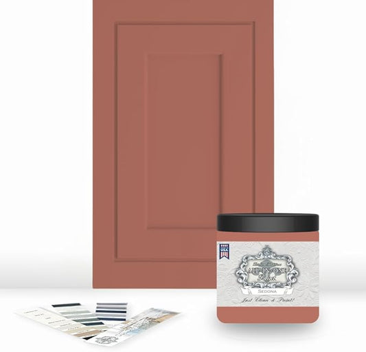 ALL-IN-ONE Paint, Durable cabinet and furniture paint. Built in primer and top coat, no sanding needed. Includes our 30 featured color card - Sedona (warm coral), 8oz Sample