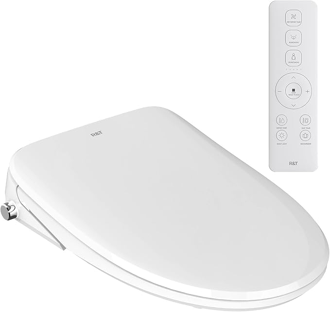R&T V3200 Elongated Bidet Toilet Seat, Electric Bidet Seat with Adjustable Warm Water, Air Dryer, Heated Seat, Night Light, Deodorization