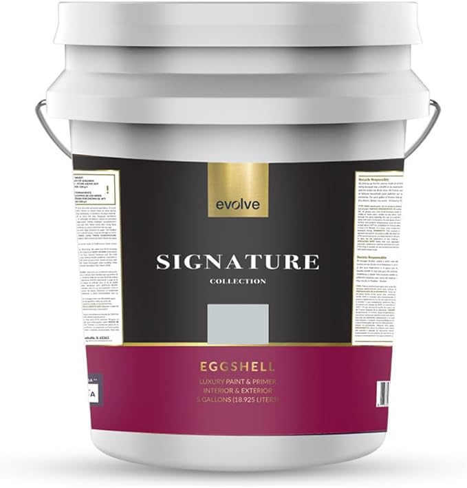 EVOLVE Signature Paint & Primer: Luxury Paint & Primer for Indoor & Outdoor Surfaces, Minimal Odor, Eggshell Sheen (Starship Gray, 5 Gallon)