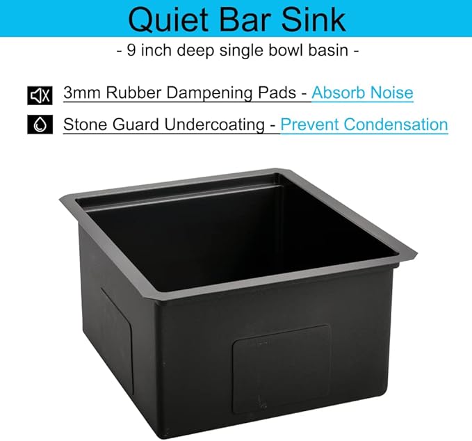 Black Undermount Bar Sink, 12 x 15 Inch Black Stainless Steel Undermount Small Basin Wet Bar Single Bowl RV Kitchen Sink with Cutting Board