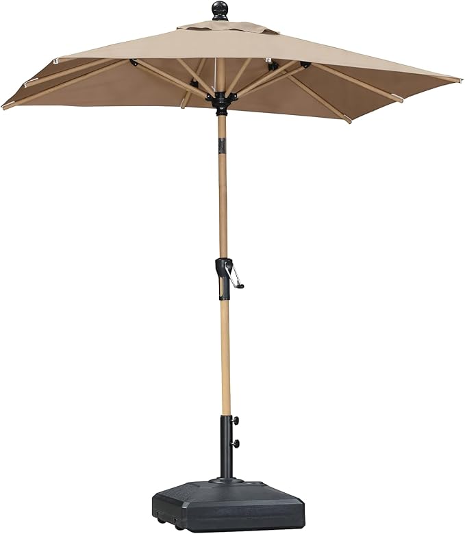 PURPLE LEAF 4' x 6' Market Umbrella Patio Umbrella Outdoor Table Umbrella Aluminum with Push Button Tilt & 8 Sturdy Ribs and Crank Rectangular Outdoor Umbrellas for Pool Backyard Beach, Taupe