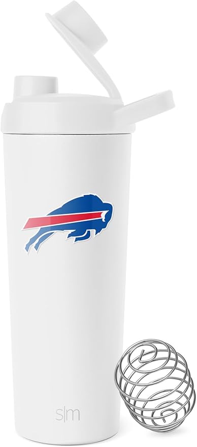 Simple Modern Officially Licensed NFL Buffalo Bills Stainless Steel Shaker Bottle with Ball 24oz | Metal Insulated Cup for Protein Mixes, Shakes and Pre Workout | Rally Collection | Buffalo Bills