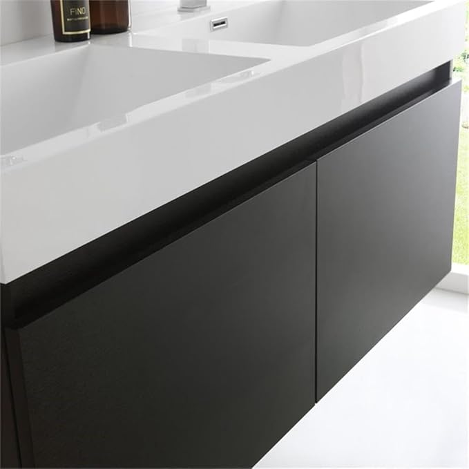 Fresca Mezzo 48 Inch Black Wall Hung Modern Double Bathroom Vanity and Medicine Cabinet - Includes Double Integrated Sinks with 4 Soft-Closing Hidden Drawers - Faucets Not Included - FVN8012BW
