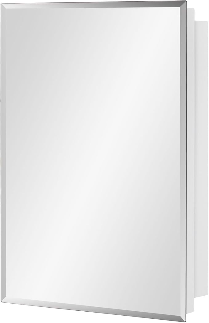 Bathroom Medicine Cabinet with Beveled Edge Mirrored Door 16 x 22 inch, Recessed or Surface Mount, with Adjustable Glass Shelves