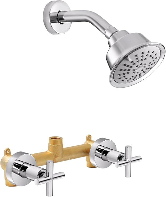 2 Handles Shower Faucet Set,2 Knobs Single Function Tub and Shower Trim Kit with Valve,Two Handles Shower Faucet Set with 3 Modes Rainfall Shower Head,Wall Mounted Shower Trim Kit,Chrome,1A1MK