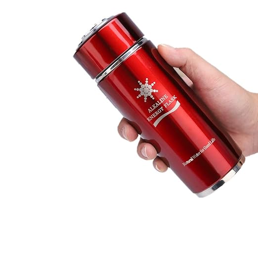 Alkaline Water Glass, Stainless Alkaline Water Bottle Portable Nano Balance Bio Energy Lonizer Cup Flask Portable Water Filter for Hiking, Camping(Red)