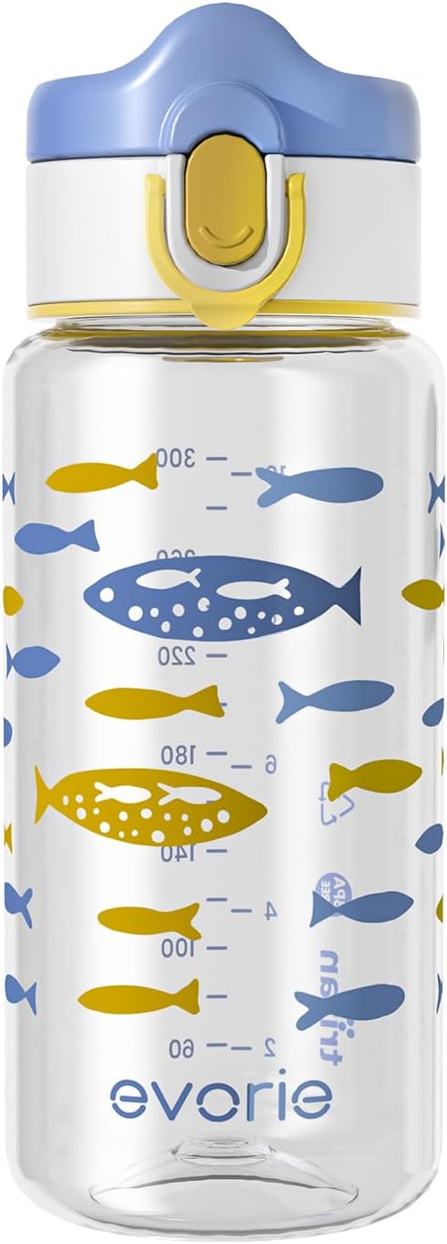 Evorie Tritan Kids Water Bottle for School No Straw 13oz BPA Free Plastic Sports Bottle Reusable Lightweight Leak Proof Travel Drinks Bottle Spout Drinking Cup Running Flip Top