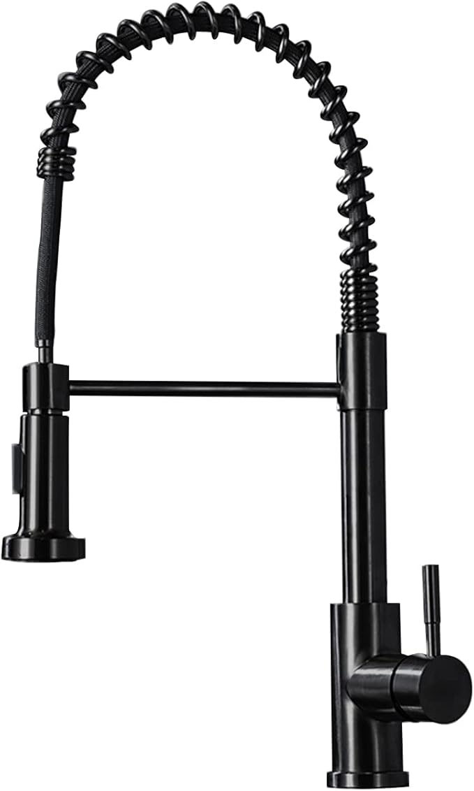 Kitchen Faucet with Pull Down Sprayer, Spring Single Handle Kitchen Sink Faucets Modern Black Pull-Out Spring Stainless Steel Kitchen Faucets for Camper Farmhouse RV Bar Kitchen Sinks