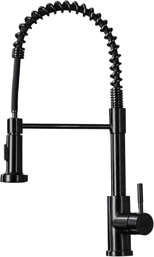 Kitchen Faucet with Pull Down Sprayer, Spring Single Handle Kitchen Sink Faucets Modern Black Pull-Out Spring Stainless Steel Kitchen Faucets for Camper Farmhouse RV Bar Kitchen Sinks