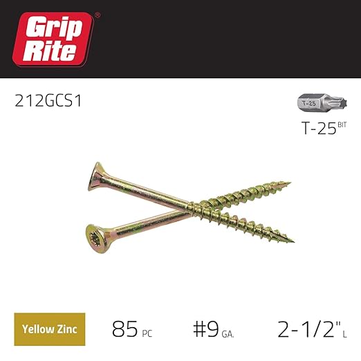 Grip-Rite 212GCS1#9 x 2-1/2", T25 Star Drive Gold Construction Wood Screw, 1lb Box