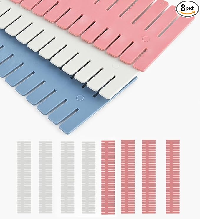 Adjustable Drawer Divider Kit – 8 Pack (White + Pink) – DIY Expandable Drawer Organizer for Dresser, Kitchen, Bathroom