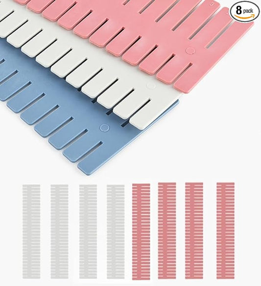 Adjustable Drawer Divider Kit – 8 Pack (White + Pink) – DIY Expandable Drawer Organizer for Dresser, Kitchen, Bathroom