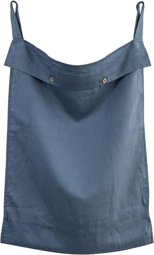 Linen Hanging Laundry Bag, 100% Linen Over The Door Laundry Hamper with Buttons and Zipper, Space Saving Door Hampers for Laundry Dirty Clothes Home Travel, Navy Blue