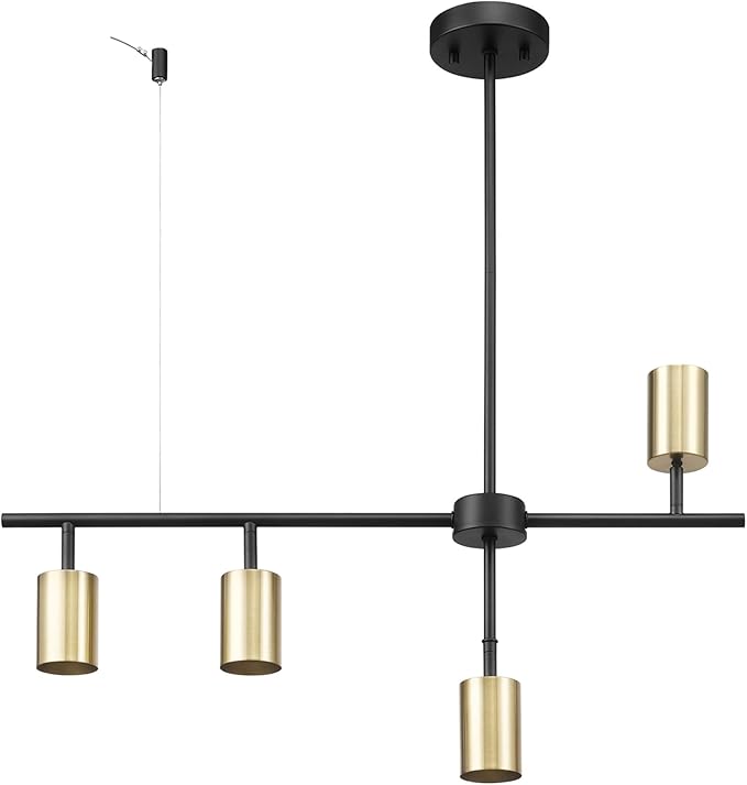 Globe Electric 64000049 4-Light Adjustable Height Geometrical Track Lighting, Matte Black, Matte Brass Accents, Ceiling Light, Pivot Shades, Track Ceiling Light, 4 Bulb Kitchen Light, GU10 Socket