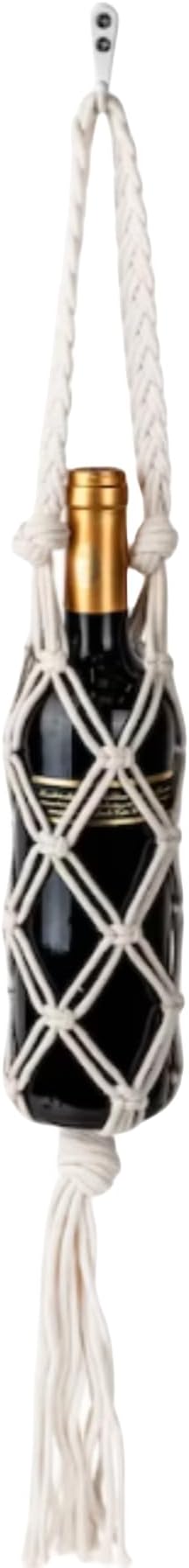 Hand-woven wine storage bag, Bohemian wine hanging bag, Bottle bag, Tote bag, 26 inch (Wine Storage Bag White)